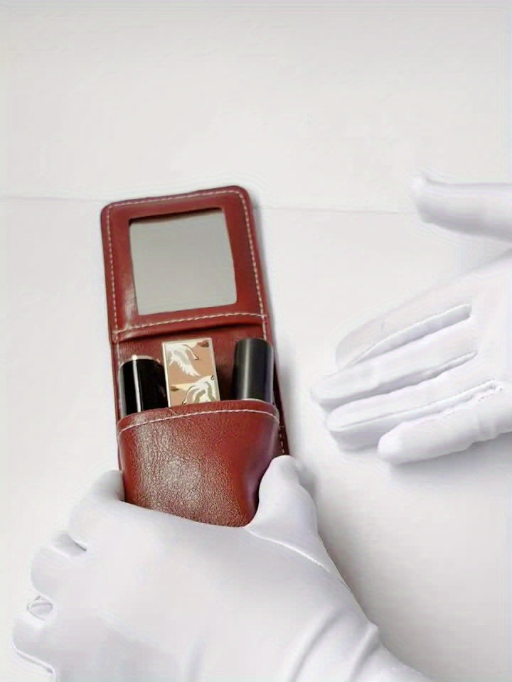 Elegant Mini Makeup Bag with Mirror – Burgundy Red | Golden-Tone Zipper & Hardware | Compact Travel Case for Lipstick, Cash & Cards