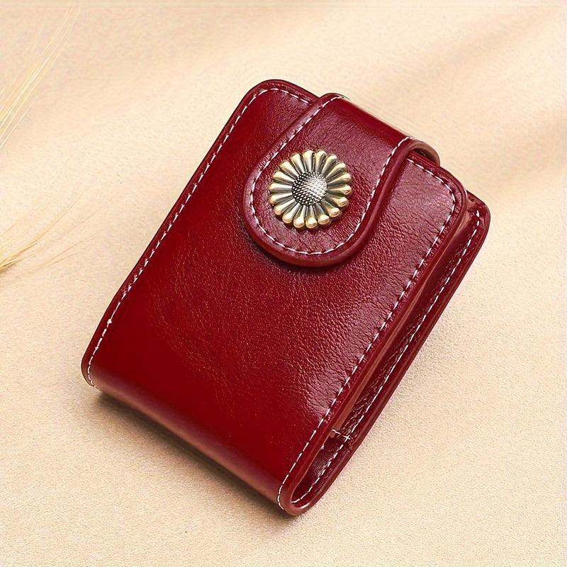 Elegant Mini Makeup Bag with Mirror – Burgundy Red | Golden-Tone Zipper & Hardware | Compact Travel Case for Lipstick, Cash & Cards